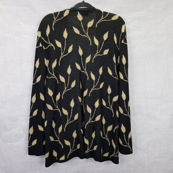 San Remo Laura Knits Open Front Cardigan Long Sleeve Black Gold Leaf Sparkle VTG - Picture 7 of 11